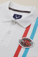 Boys White Stripe Polo Neck T-Shirt