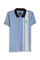 Boys Light Blue Stripe Polo Neck T-Shirt