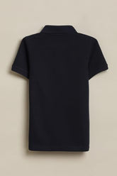 Boys Navy Embroidered Polo Neck T-Shirt