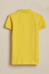 Boys Yellow Textured Polo Neck T-Shirt