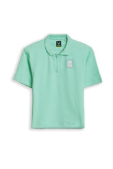 Boys Green Textured Polo Neck T-Shirt