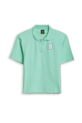 Boys Green Textured Polo Neck T-Shirt