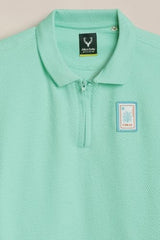 Boys Green Textured Polo Neck T-Shirt