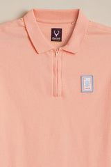 Boys Peach Textured Polo Neck T-Shirt