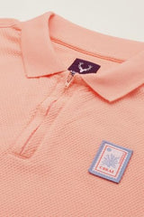 Boys Peach Textured Polo Neck T-Shirt