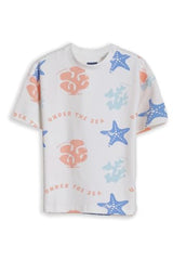 Boys White Print Crew Neck T-Shirt