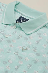 Boys Light Blue Print Polo Neck T-Shirt