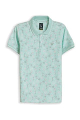 Boys Light Blue Print Polo Neck T-Shirt