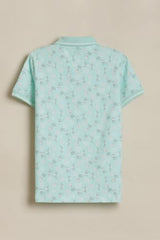 Boys Light Blue Print Polo Neck T-Shirt
