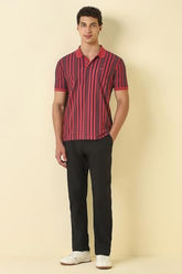 Men Red Stripe Polo Neck T-Shirt