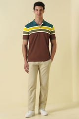 Men Multicolor Stripe Polo Neck T-Shirt