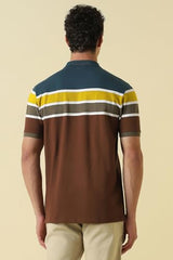 Men Multicolor Stripe Polo Neck T-Shirt