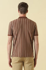 Men Brown Stripe Polo Neck T-Shirt