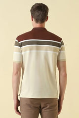Men Beige Stripe Polo Neck T-Shirt