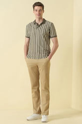 Men Olive Stripe Polo Neck T-Shirt