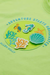 Boys Light Green Embroidered Crew Neck T-Shirt