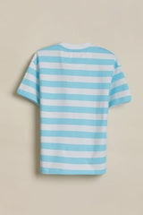 Boys Light Blue Stripe Crew Neck T-Shirt