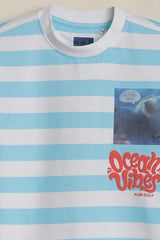 Boys Light Blue Stripe Crew Neck T-Shirt