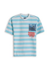 Boys Light Blue Stripe Crew Neck T-Shirt