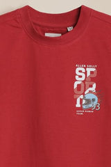 Boys Red Graphic Print Crew Neck T-Shirt