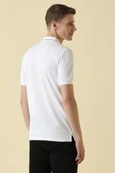 Men White Textured Polo Neck T-Shirt