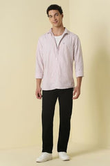 Men Red Custom Fit Stripe Full Sleeves Casual Shirt