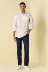 Men White Custom Fit Check Full Sleeves Casual Shirt