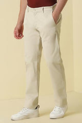 Men Beige Solid Casual Trousers