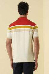 Men Multicolor Stripe Polo Neck T-Shirt