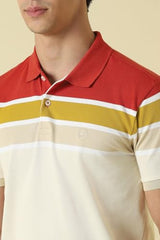 Men Multicolor Stripe Polo Neck T-Shirt