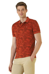 Men Maroon Print Polo Neck T-Shirt