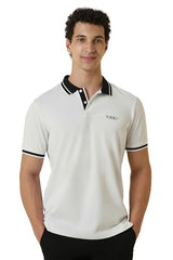 Men White Textured Polo Neck T-Shirt