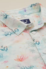 Boys White Print Casual Shirt
