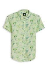 Boys Green Print Casual Shirt