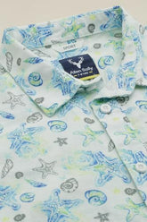 Boys Light Blue Print Casual Shirt