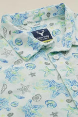Boys Light Blue Print Casual Shirt