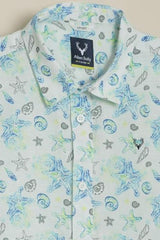 Boys Light Blue Print Casual Shirt