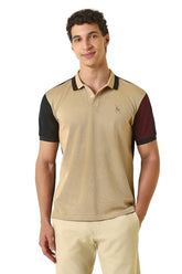Men Beige Patterned Polo Neck T-Shirt