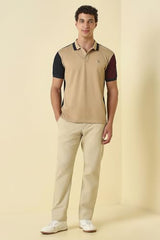 Men Beige Patterned Polo Neck T-Shirt