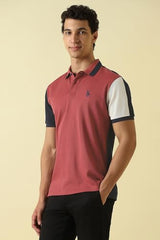 Men Pink Patterned Polo Neck T-Shirt