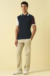 Men Navy Patterned Polo Neck T-Shirt