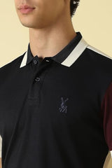 Men Navy Patterned Polo Neck T-Shirt