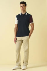 Men Navy Patterned Polo Neck T-Shirt