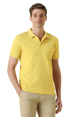 Men Yellow Textured Polo Neck T-Shirt