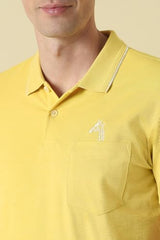 Men Yellow Textured Polo Neck T-Shirt