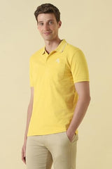 Men Yellow Textured Polo Neck T-Shirt
