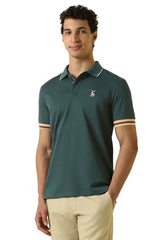 Men Green Solid Polo Neck T-Shirt