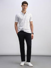 Men White Print Polo Neck T-Shirt