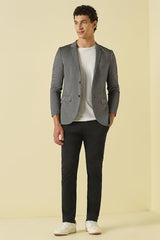 Men Black Textured Casual Trousers