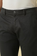 Men Black Textured Casual Trousers